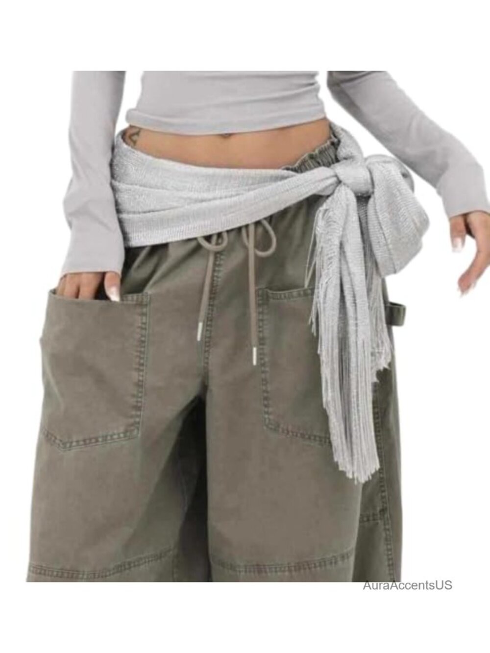 Polyester Satin Fringe Scarf Belt, Waist Tie Wrap Skirt, Tassel Hip Scarf